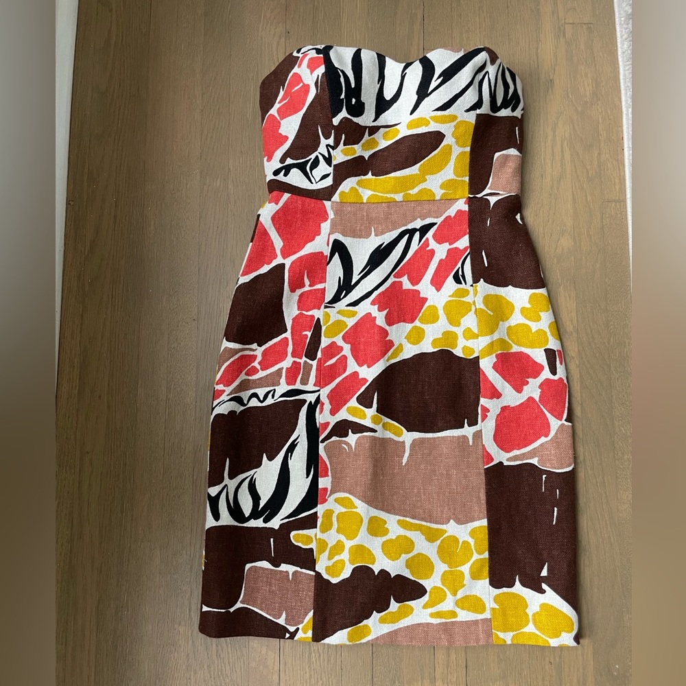 Tibi safari print strapless dress. Size 2